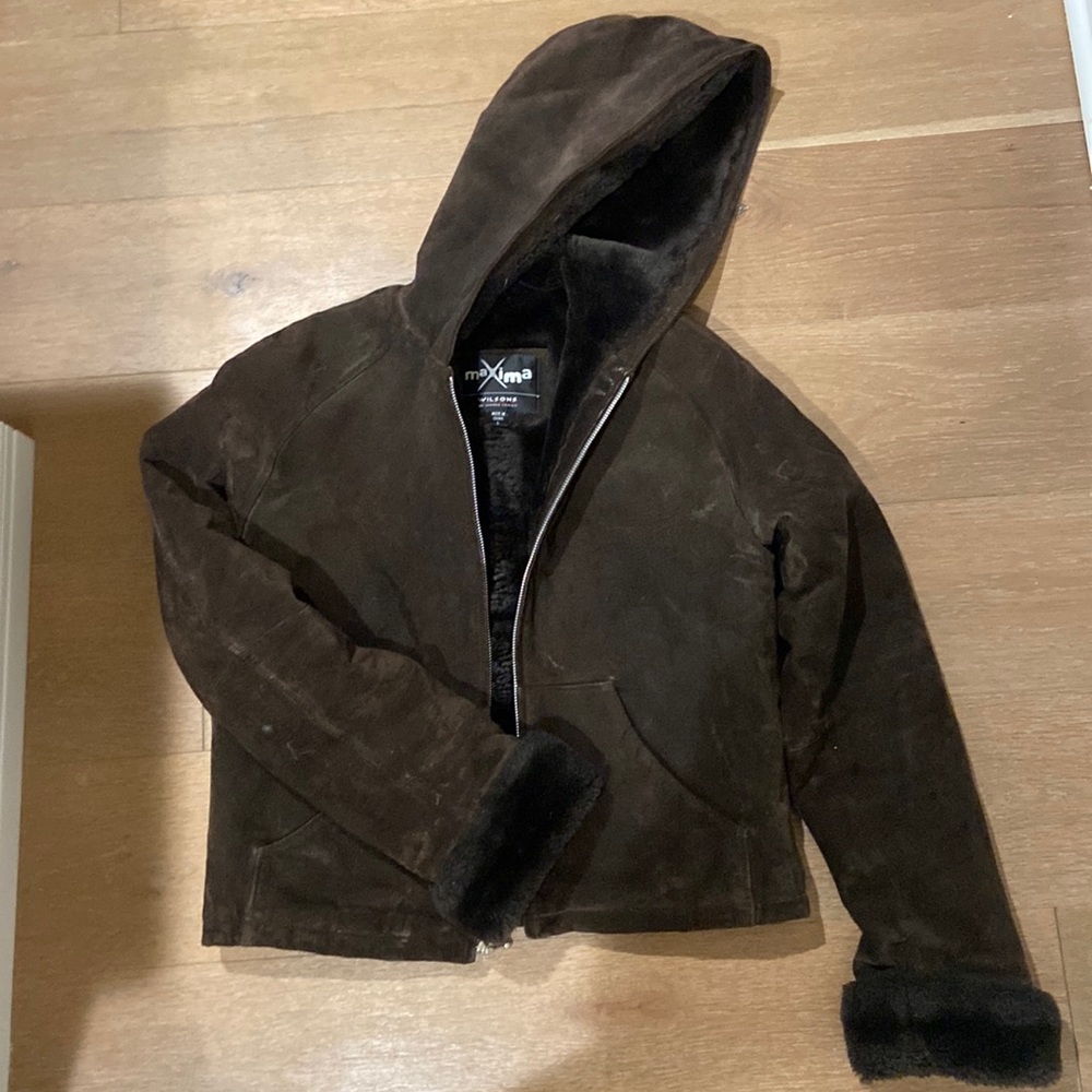Wilson leather Hooded Suede bomber jacket